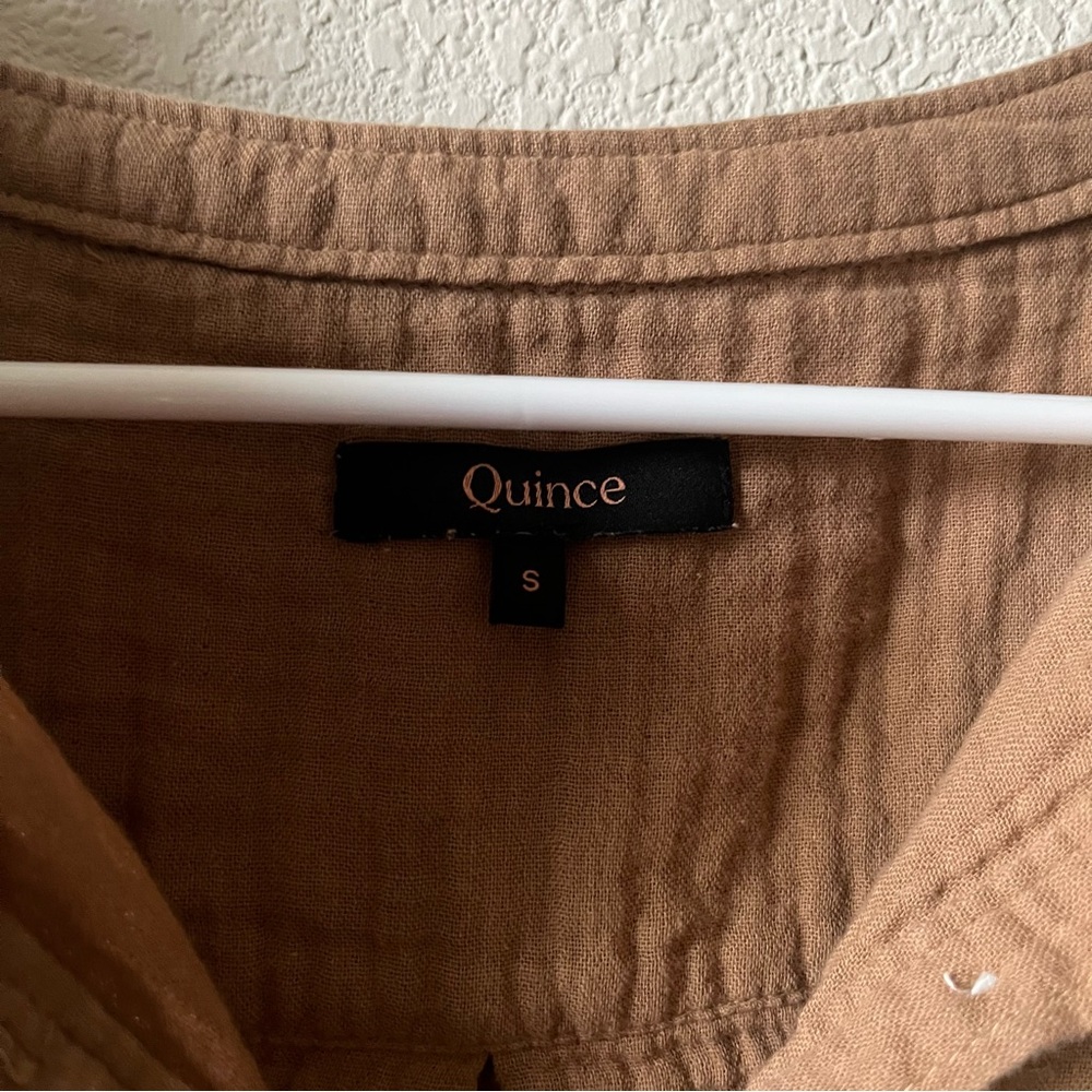 Quince 100% Organic Cotton Gauze Roll Sleeve Boho Office Shirt Toasted Coconut S - Picture 11 of 12